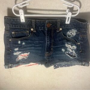 American Eagle Dark Blue Distressed Jean Shorts